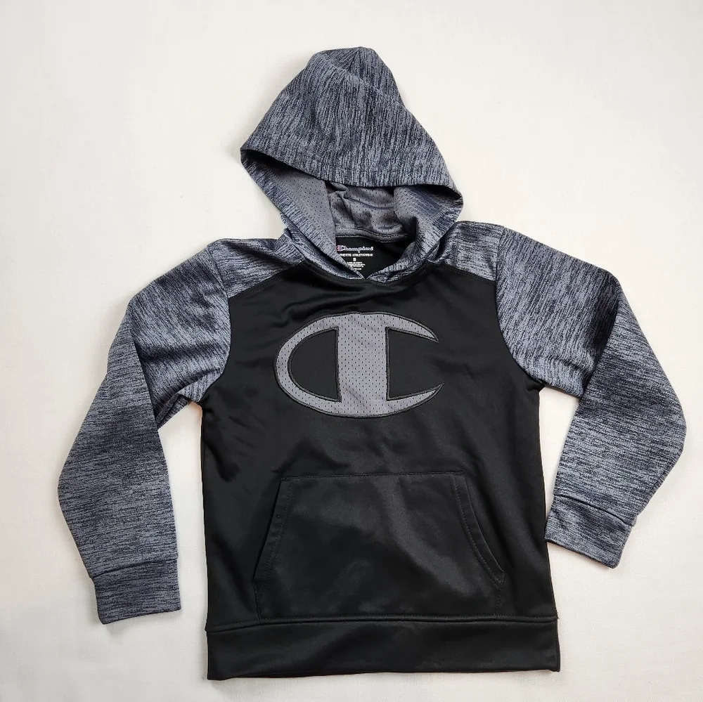 Champion Black and Gray Logo Pullover Hoodie - Picture 1 of 4